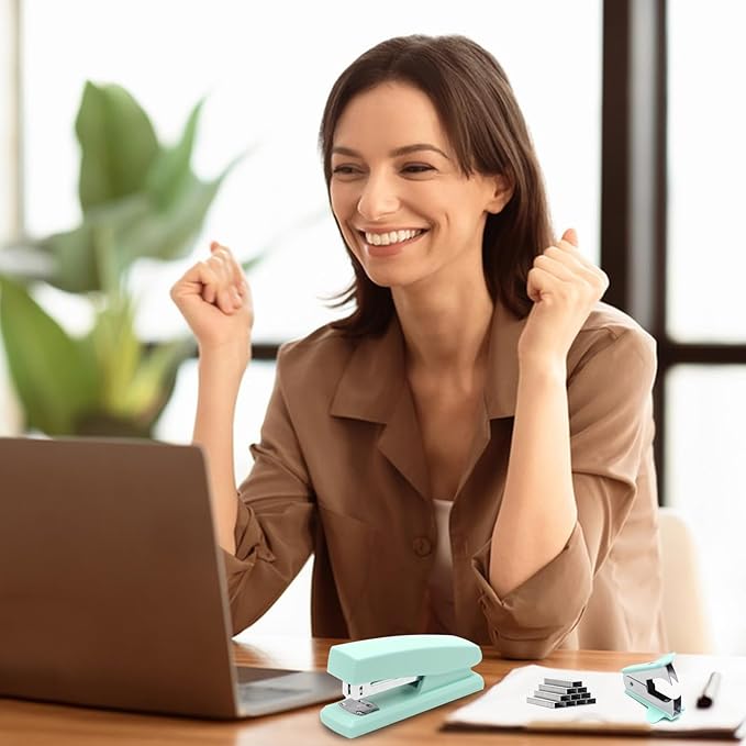 2 Pack Green Office Staplers, 25-Sheet Capacity with 4000 Staples and 2 Staple Removers, Desktop Stapler, Green Office Supplies for Students and Office Clerks