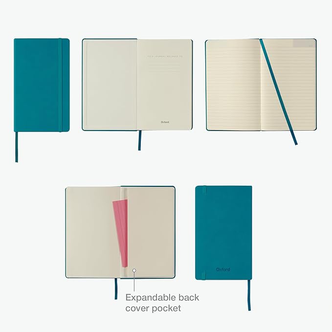 Oxford Journal, Lined Writing Notebook, Writer's Journal, Classic Notebook for School or Office, 240 Pages of Lined Ivory Paper, 5" x 8.25", Teal Hardcover (1014493)