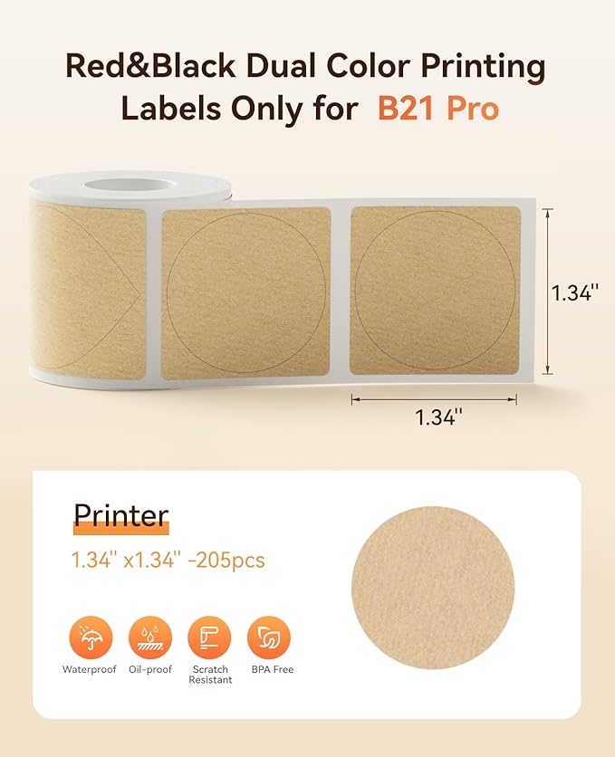 NIIMBOT B21 Pro Label Maker Refill - 300DPI Red & Black Dual Color Sticker Paper Round (1.34"x1.34"/34x34mm) for School, Office, Retail, Baking & Safety Labels - Compatible with B21 Pro Only
