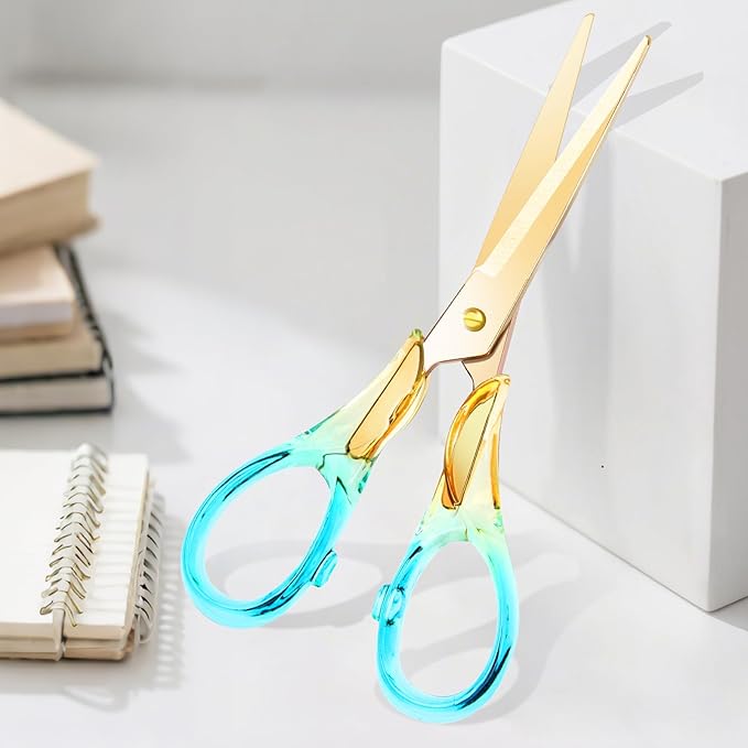 6.3 Inch Precision All - Purpose Craft Scissors, Stainless Steel Blade for Superior Cutting, Blue Acrylic Handle for Comfort, Ideal for Office, Home & School Crafters