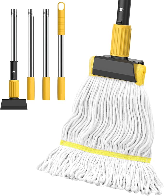 EZKEY Heavy Duty String Wet Mop for Floor Cleaning, Commercial Industrial Cotton Mops with Stainless Steel Long Handle for Home, Kitchen, Bathroom, Garage