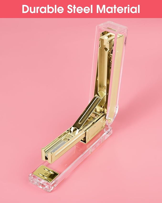 Honagu Clear Acrylic Stapler - Elegant Modern Desk Accessory for Home, Office, or School (Golden)