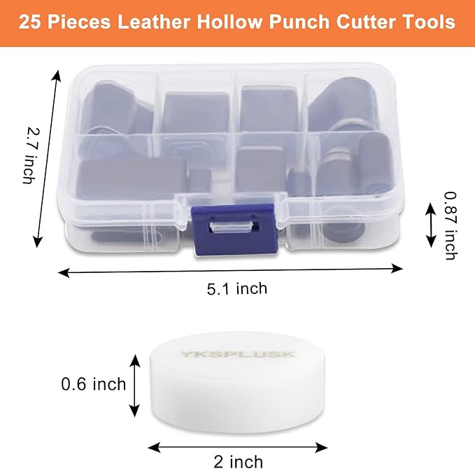 25 Pieces Leather Hole Punch Tool, Multiple Shapes Hole Punch Set for Belts, Leather Cutting Dies Kit for Handmade DIY Crafts, Hollow Punch Cutter Tool with Storage Case & Mat