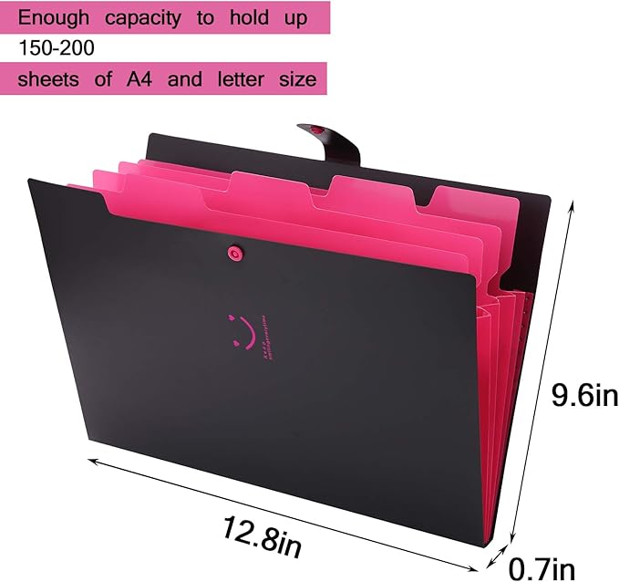 SKYDUE Letter A4 Paper Expanding File Folder Pockets Accordion Document Organizer (Black)