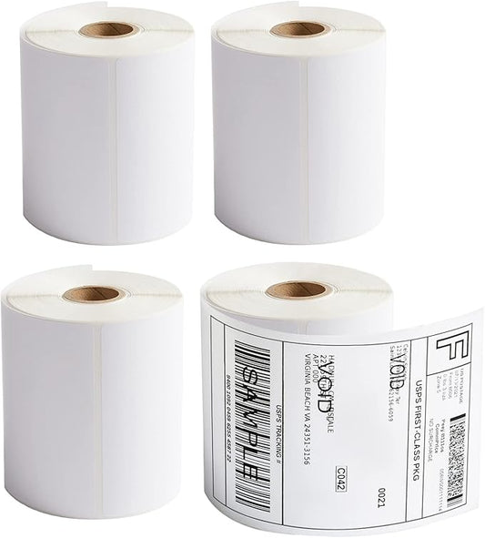 FungLam 4x6 Thermal Labels - 1000 Labels, 4 Rolls Direct Thermal Printer Label, Shipping Labels Compatible with Zebra, Rollo and Most Thermal Printer, Perforated Postage Label Paper, 250 Labels/Roll