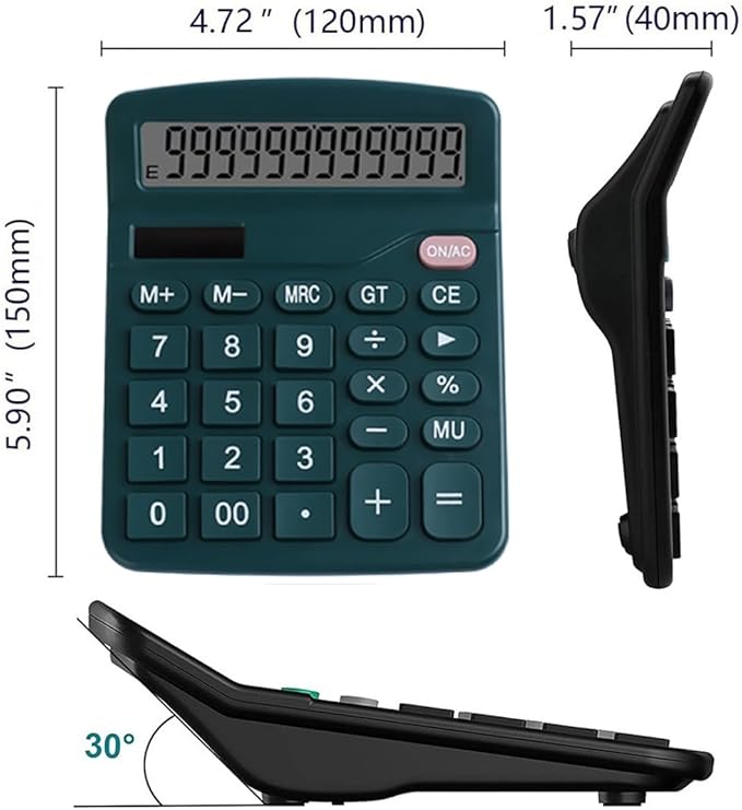 Office Desk Calculator - Dual Power Simple Financial Calculator with Big Button Large Display for Office, Home & School (Green)