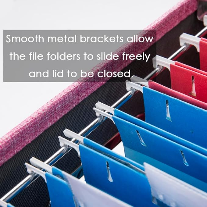 PRANDOM File Organizer Box - Set of 1 Collapsible Decorative Linen Filing Storage Hanging File Folders with Lids Office Cabinet Letter Size Pink (14x9.3x10.8 inch)