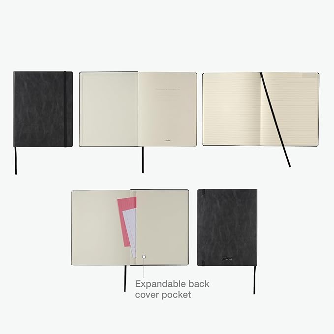 Oxford Journal, Lined Writing Notebook, Writer's Journal, Classic Notebook for School or Office, 192 Pages, 7.5" x 9.5", Hardcover, Black (75506)