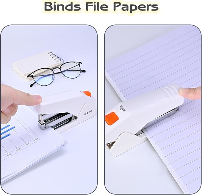 M&G Effortless Stapler with 1000 Staples for Desk, 25 Sheets Capacity Heavy Duty Desktop Staplers, Jam Free, Easy to Load, Ergonomic One Finger Touch Stapler for Office School Supplies (White)