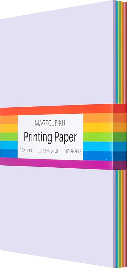 Color Copy&Print Paper 8.5X11 Inches,180 Sheets 9 Colors Rainbow A4 Printer Paper 20 lb/90GSM Colored Origami Paper for Cutting DIY Kids Art Craft