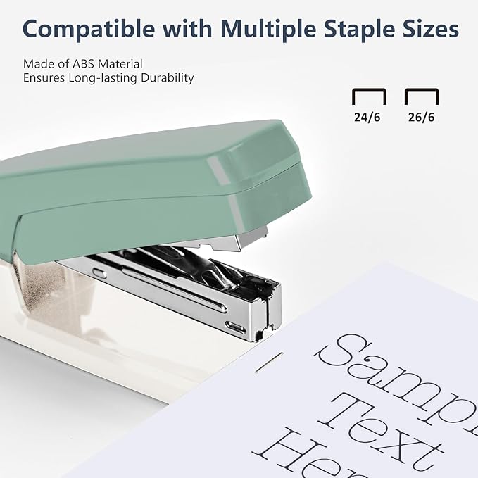 MJMX 360° Rotating Swing-Arm Stapler, 25-Sheet Capacity, with 1000 Staples, 8-Position Lock, ABS Durable Design, for Office/Home/School (Green)