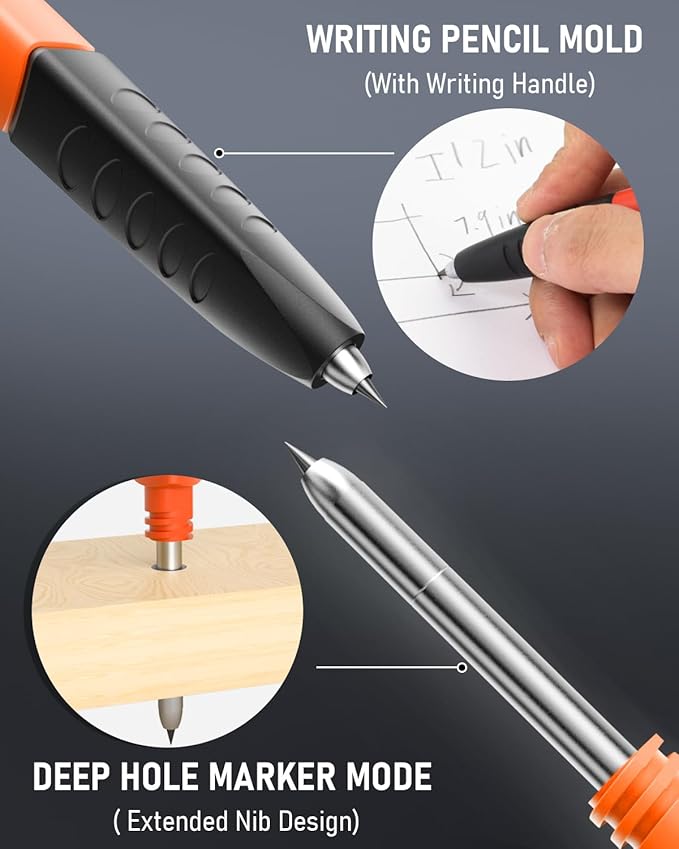 Nicpro Upgraded 3-IN-1 Carpenter Pencils Set with Finger Grip, 1Pcs Construction Pencil with 13 Refill & Mini Spirit Level, Deep Hole Marker Carpenter Tool, Mechanical Pencil for Architect Woodworking