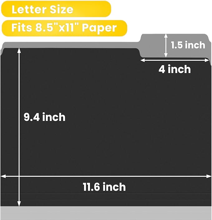 SUNEE File Folders, 100 Pack Manilla Folders 8.5 x 11, Colored Folder Office Organization Home School Folders for Documents Files Paper, Black