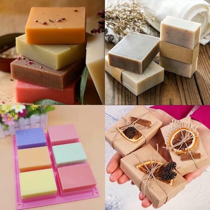 Bangp 4 Pack Silicone Soap Molds,Rectangle Soap Mold,6 Cavities Silicone Molds for Craft Soap Making,Cake Chocolate Mold,with 100pcs 3.5x5 inches Bags