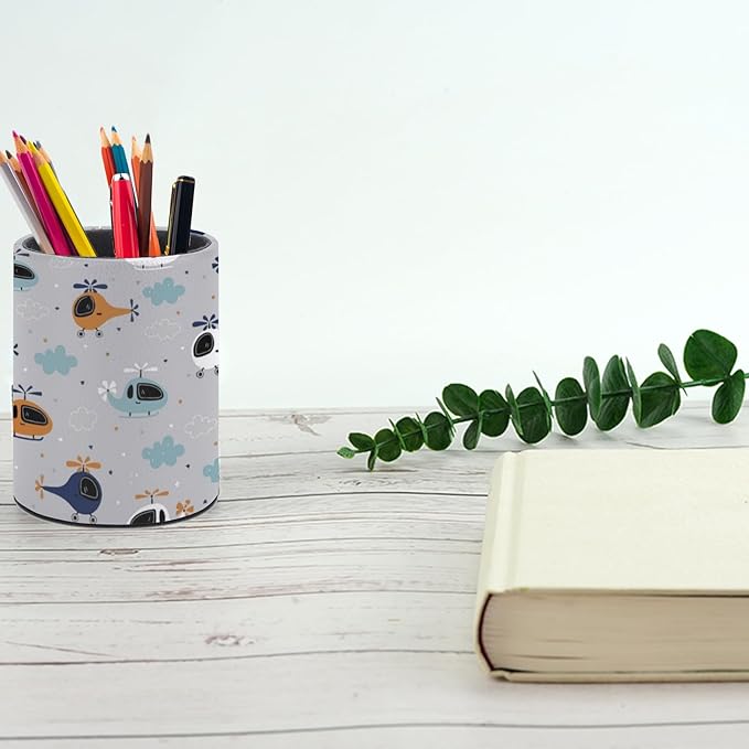 Helicopter Pen Holder Pencil Organizer Cute Pencil Cup Desk Decor Makeup Brush Holder PU Multifunctional Office Suppliesfor Home Classroom School