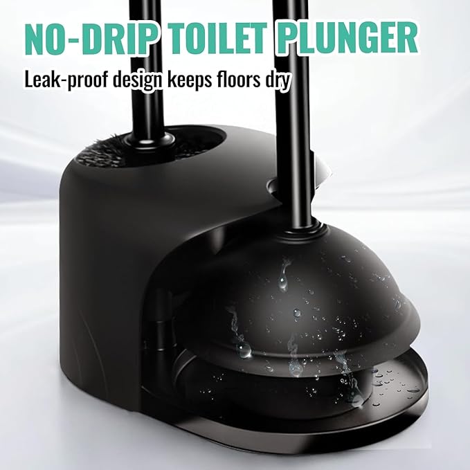 3PACK 4 in 1 Toilet Brush and Plunger Set with Crevice Cleaning Brush, Toilet Plunger and Brush Set with Extra Long Handle, Plungers for Bathroom Accessories, Toilet Plunger with Holder, Black