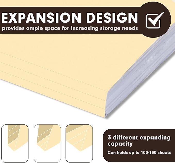 60 Pack Manila File Folders with Reinforced 1/3-Cut Tab and 2 Fasteners for Organizing Medical Files and Office Documents