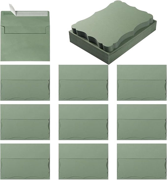 100 Pack A7 Envelopes with Colorful Blank 5 x 7 Cards Self-Adhesive Business Envelopes Invitations Cards Envelopes (Sage-Green, A7)