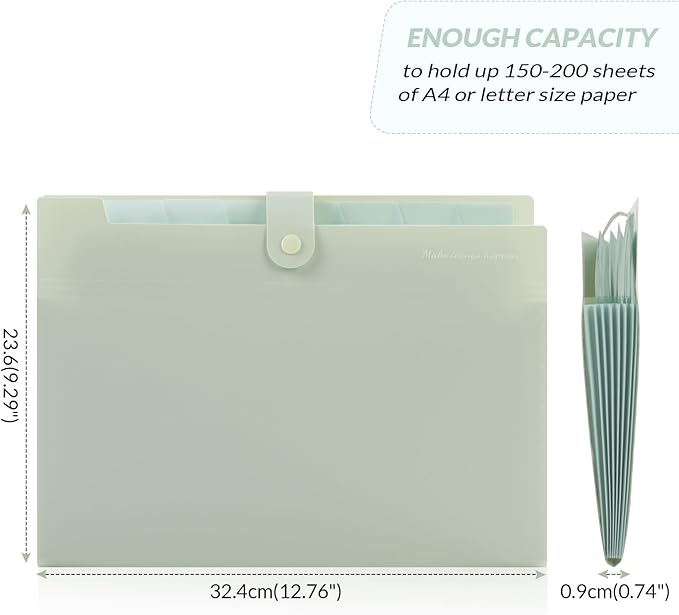SKYDUE Expanding File Organizer with 8 Pockets, Accordion File Folders with Labels, Portable Document Paper Bill Receipt Organizer, Home College School Office Supplies, Letter Size,Light Green