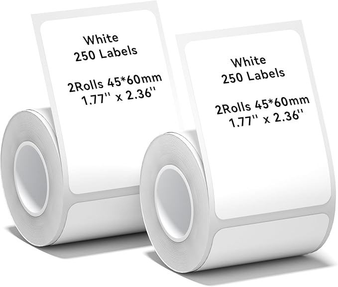 NIIMBOT B1 Label Maker Tape B21 Label Paper 45×60 mm 125 Labels/Roll, White 2-Rolls