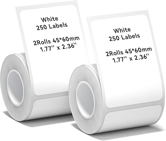 NIIMBOT B1 Label Maker Tape B21 Label Paper 45×60 mm 125 Labels/Roll, White 2-Rolls