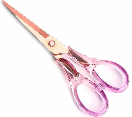 Gold Scissors, Stainless Steel Blade with Acrylic Handle, All Purpose Scissor for Office, School, Home, Fabric Shears, Tijeras (6.3" Transparent Purple)