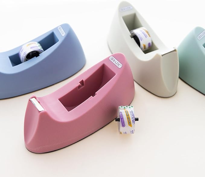 BAZIC Desktop Tape Dispenser w/Tape Refill 3/4" x 250", 1" Core Weighted Non-Skid Base, Sharpe Blade Tapes Holder, Assorted Color, 4-Pack