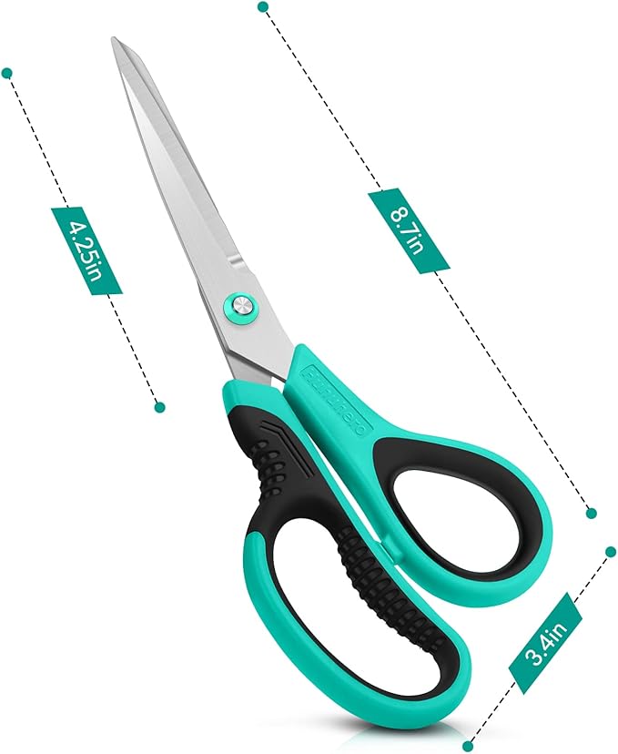 Huhuhero 8.7" Multipurpose Scissors Heavy Duty, Titanium Sharp Scissors for Office Home Sewing High School Students, Comfort Grip Shears Multipack Set of 3, Art Craft Supplies