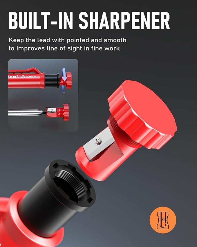 Nicpro 5 Pack Carpenter Pencil with Sharpener, Mechanical Carpenter Pencils Set with 41 Refills, Deep Hole Marker Construction Pencil, Heavy Duty Woodworking Tools for Architect Carpenter - With Case