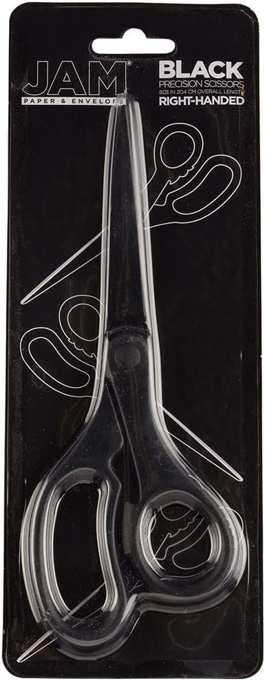 JAM PAPER Multi-Purpose Precision Scissors - 8 Inch - Black - Ergonomic Handle & Stainless Steel Blades - Sold Individually