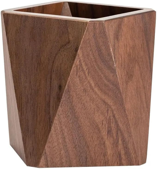 Wooden Pen Holder for Desk, Multi-Functional Pen Cup Pencil Holder for Office School Supplies Storage, Black Walnut Desk Organizer and Accessories（Prismatic）