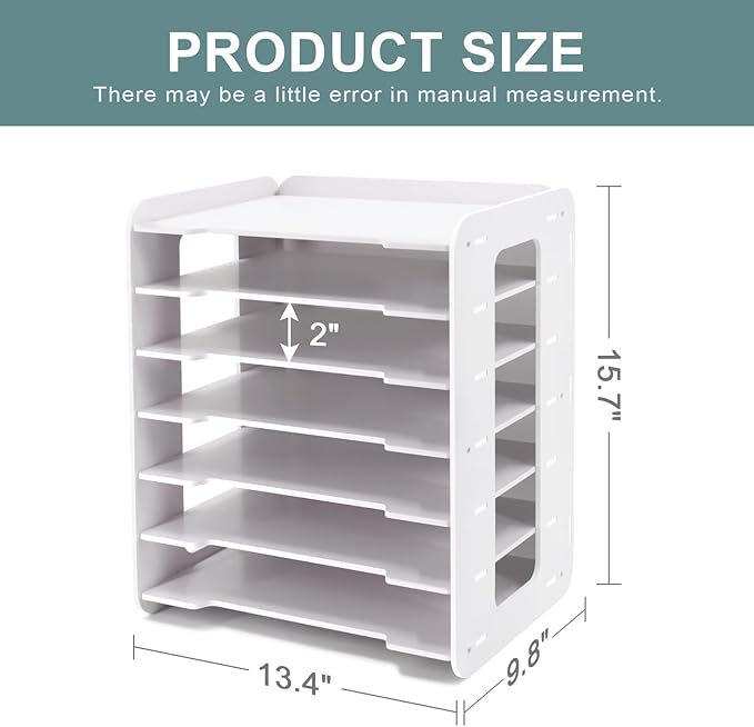 SONGWAY Paper Storage Organizer for Desk - 7 Tier Horizontal Paper Sorter Organizer, Letter Mail Tray, File Folder Holder Rack, White Desk File Organizer for Home Office
