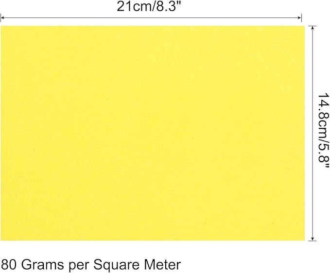 MECCANIXITY 100 Sheets Colored Copy Paper 8.3 x 5.8 Inch Printer Paper 80gsm Bright Yellow for Office Printing, Document Copying, Invitations, Forms, Art Projects