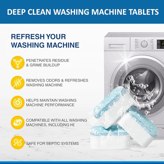 ALPELA Washing Machine Cleaner Descaler | Deep Cleaning Tablets For HE Front & Top Load Washer, Septic Safe Eco-Friendly Deodorizer, Clean Inside Drum and Laundry Tub Seal (Ocean Breeze - 24 Count)