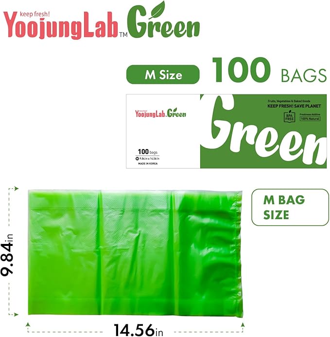 Green, Food Storage Bags, 9.84" 14.56" 200bags, Keep Fresh Produce Bags, Food Saver Storage for Fruits, Vegetables, BPA FREE, HDPE, Green color bag, Plastic Sandwich Bags, Eco-Friendly