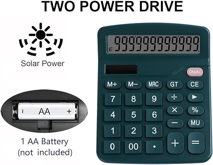 Office Desk Calculator - Dual Power Simple Financial Calculator with Big Button Large Display for Office, Home & School (Green)