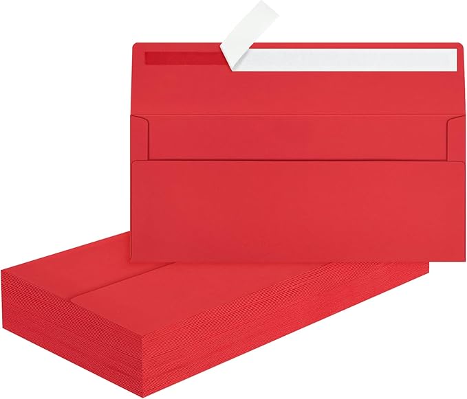 50 Pcs Red #10 Business Envelopes, Self Seal Standard Envelopes, Windowless Business Mailing Envelopes for Office, Checks, Letters, Invoices, Statements, Wedding, 4-1/8 x 9-1/2 inch