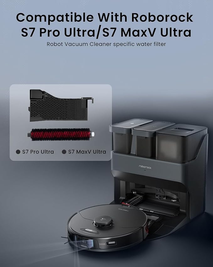 3 Pack S7 Pro Ultra Replacement Parts Compatible for Roborock S7 Pro Ultra, S7 Maxv Ultra Vacuum Cleaner, 2 Water Filter, 1 High-Speed Cleaning Brush, For Mop Washing and Dock Self-Cleaning