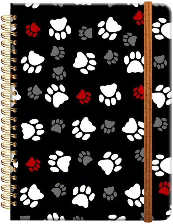 Ruled Spiral Writing Notebook,A5 Hardcover Lined College Journal for Women Lady Girl,Strong Twin-Wire Binding with Premium Paper,8.4" X 6",Perfect for School,Office,Home Gifts(Cute Dog Paw)