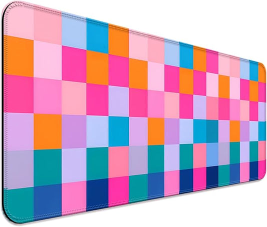 Retro Coloful Checkered Gaming Desk Mat, Computer Keyboard Large Extended Long Mouse Pad for Office and Home, XL (W20)