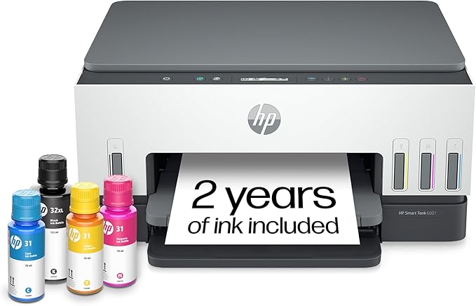 HP Smart Tank 6001 Wireless All-in-One Ink Tank Printer, Scanner, Copier with 2 years of ink included, Best-for-home, Refillable, AI-enabled (2H0B9A)