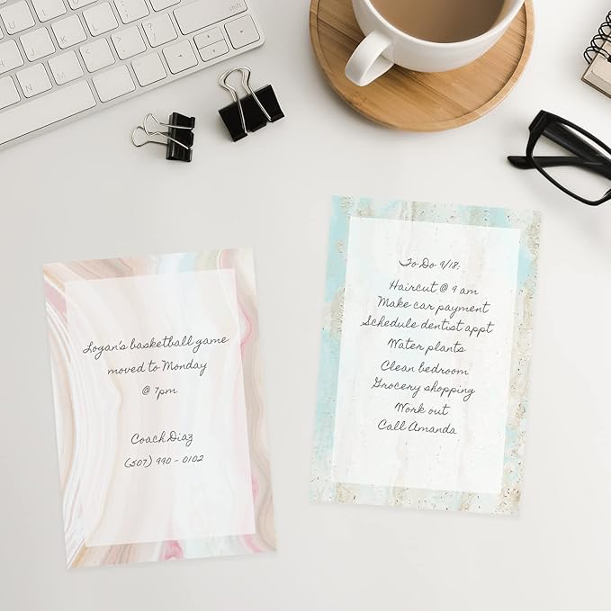 Marble Quartz Sticky Note Pads / 4" x 6" Repositionable Subtle Pastel Sticky Notes / 5 Elegant Designs / 50 Sheets Per Pad Set of 5 / Made in USA