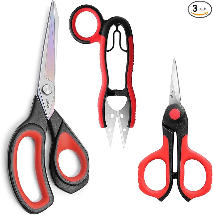LIVINGO Professional Sewing Scissors Set: 8.5” Heavy Duty Sharp Titanium Coated Forged Stainless Steel Fabric Scissors, 4.5” Small Detail Embroidery Scissors, 5” Thread Snips, Comfort Grip, 3 Pack