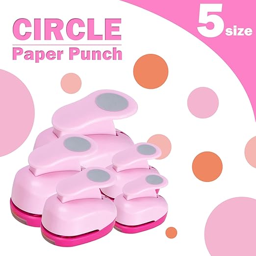 Circle Punch Paper Hole Punches Set - 5 Pack Round Paper Punches, Handmade Scrapbook Puncher for Paper Craft, Cardstock,Gift Wrapping,Greeting Cards (2In/1.5In/1In/0.6In/0.3In) (10 Papers Included)