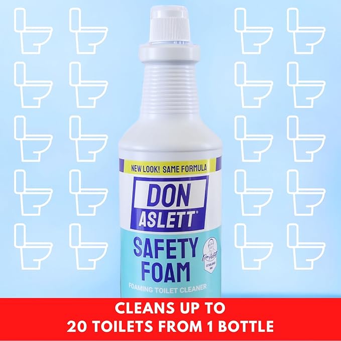 Don Aslett Johnny Mop & Safety Foam Toilet Bowl Cleaner (Two 32 Oz Bottles) Set | Acidic Detergent and Deodorizer | 14" Handle to Easily Clean Toilet or Shower | Scratch Free Bowl Swab