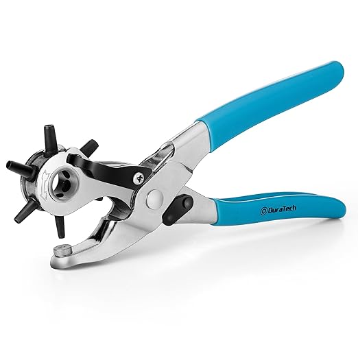 DURATECH Revolving Punch, Leather Hole Punch Tool, 8 Inch, 6 Multi-Hole Size Covers 2mm to 4.5mm, for Belts and Dog Collars, Ideal for DIY Projects