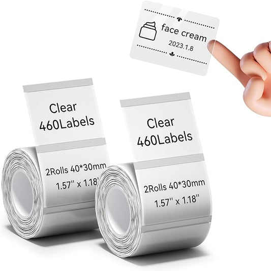 NIIMBOT Thermal Label Maker Paper 40×30 mm Clear 2Packs for B1 B21 B31 K3 Label Maker
