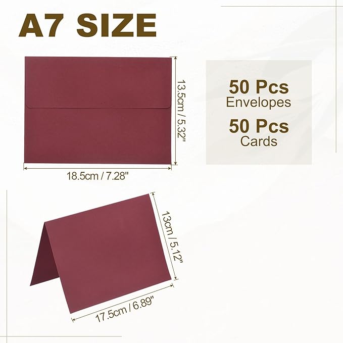PATIKIL 50Pack Wine Red 5x7 Blank Cards and Envelopes, Self Seal A7 Envelopes with Folded Cardstock Small for Greeting Cards Wedding Greeting Birthday Invitations Letter Mailing