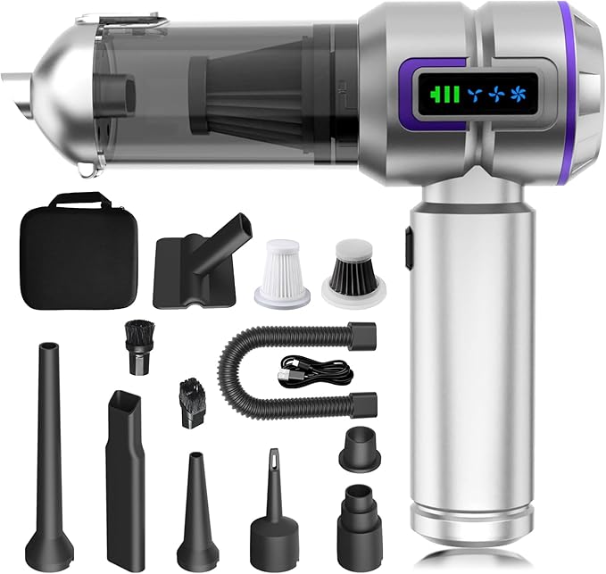 KedeeSparkle Car Vacuum Cleaner, 22000PA High Power Portable Handheld Car Vacuum & Air Duster, Mini Cordless Vacuum with LED Display, for Home, Office, Camping (Silver Purple)
