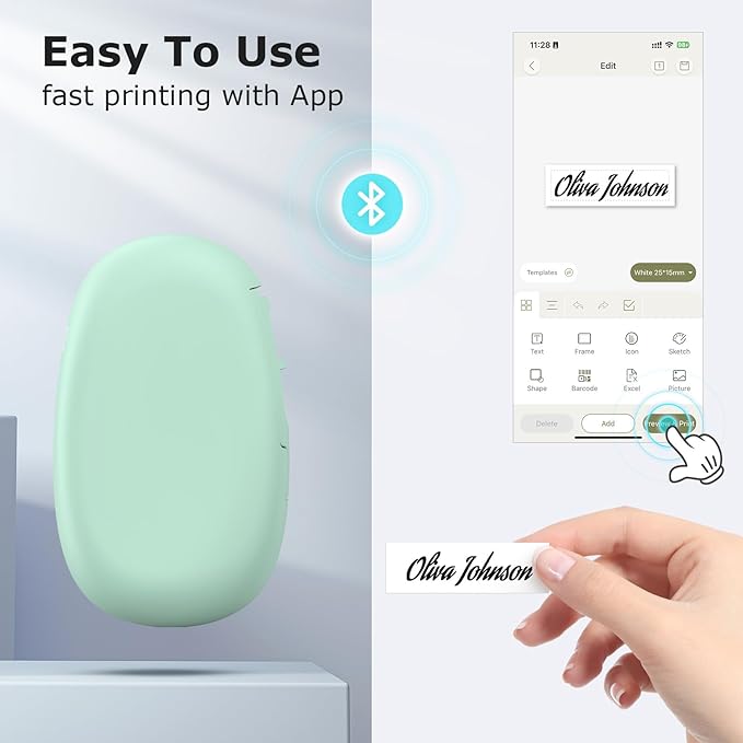 SUPVAN E10 Bluetooth Label Maker Machine with Tape, Continuous Waterproof Label, Versatile App with 35 Fonts and 1k+ Icons, Label Printer for Home, Kitchen, School, Office Organization, Green